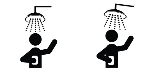 Shower head with water drops for man or woman. Bathroom tools. Water shower symbol with soap. for shower stall or shower bath and bath room, bathing hot water. Douche icon. Showerhead logo