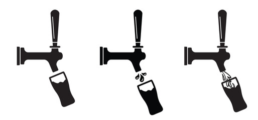 cartoon beer tap. Beer taps with handle. Draft beer dispenser or tower. Beer pump. Alcohol tools. Brewery, pub or bar. For oktoberfest, beer festival.