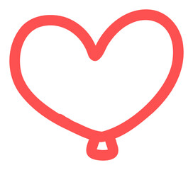 Red heart balloon sticker icon. A cute, hand-drawn doodle for Valentine's Day, love, or party decorations.