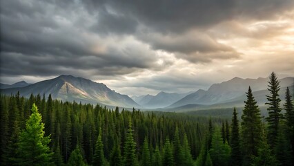 Obraz premium Forest and mountains under stormy sky