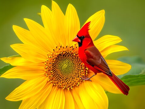 Sunflower and bee with bird of paradise and bird on flower in a bright summer garden - Powered by Adobe