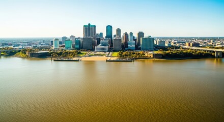 Naklejka premium Aerial view of little rock arkansas cityscape in daylight with river