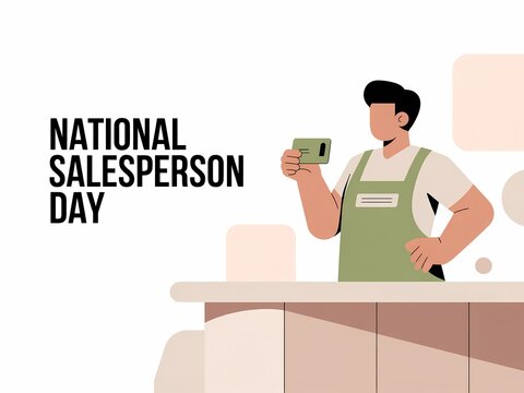 Celebrating national salesperson day with a friendly sales associate holding a product - Powered by Adobe