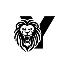 Letter Y with Roaring lion head logo vector 