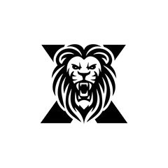 Letter X with Roaring lion head logo vector 