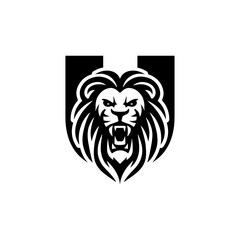 Letter U with Roaring lion head logo vector 