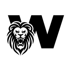 Letter W with Roaring lion head logo vector 