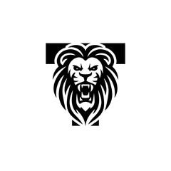 Letter T with Roaring lion head logo vector 