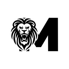 Letter M with Roaring lion head logo vector