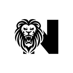 Letter N with Roaring lion head logo vector