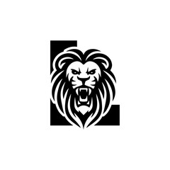 Letter L with Roaring lion head logo vector