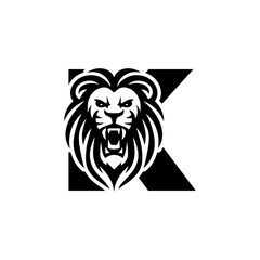 Letter K with Roaring lion head logo vector