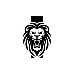 Letter I with Roaring lion head logo vector 