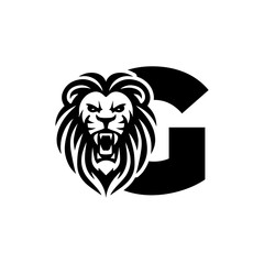 Letter G with Roaring lion head logo vector 