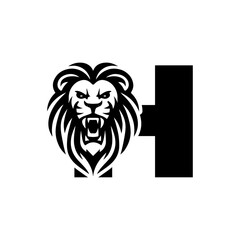 Letter H with Roaring lion head logo vector 