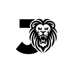 Letter J with Roaring lion head logo vector