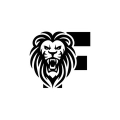 Letter F with Roaring lion head logo vector