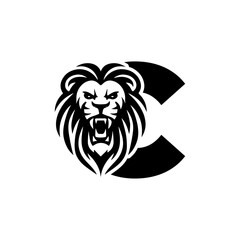 Letter C with Roaring lion head logo vector 