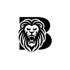 Letter B with Roaring lion head logo vector