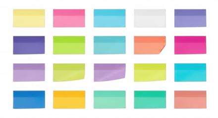 Colorful sticky notes arranged in grid isolated on a transparent background