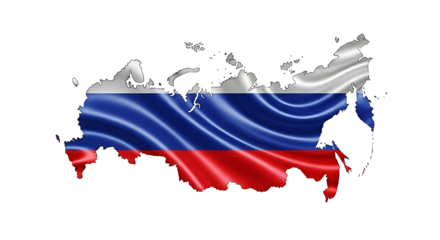 Russia map with waving tricolor flag