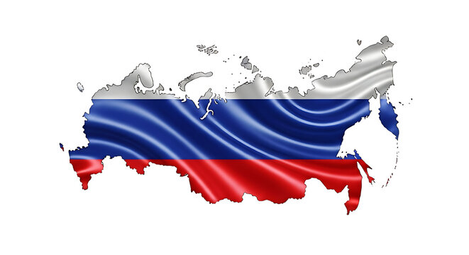 Russia map with waving tricolor flag