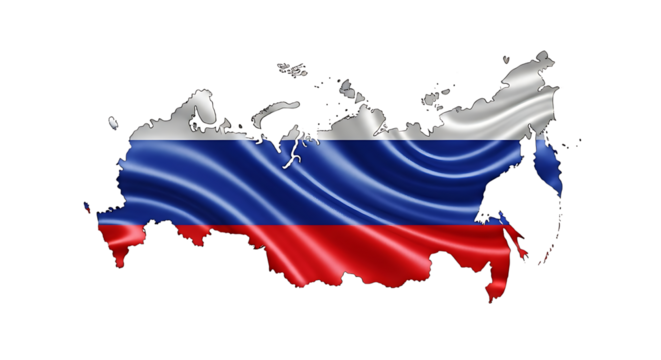 Russia map with waving tricolor flag