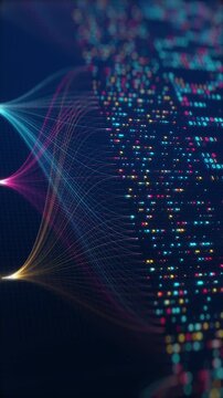 Neural Network Big Data Flow Visualization, Binary Code Matrix, AI Machine Learning Abstract Background, Quantum Computing, Cyber Security, Futuristic Technology Artificial Intelligence Digital Grid