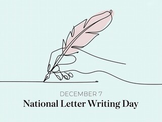 Elegant feather quill pen in hand writing on a line for national letter writing day