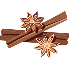 Brown Cinnamon Sticks and Star Anise Spice Arrangement Against White Background