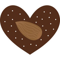Brown Heart Shaped Cookie with Almond and White Sprinkles on Transparent Background
