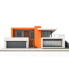 Modern Orange and White Two Story House isolated on a transparent background