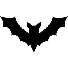 Black Silhouette Bat Spreading Wings Against White Background For Halloween And Spooky Occasion Simple Graphic Design Element