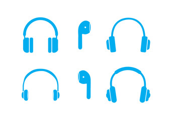 Headphone icon set. Line and glyph earphone with mic icon. Stylish black headphones with audio wave. web and mobile app. headphone sign. vector illustration eps 10