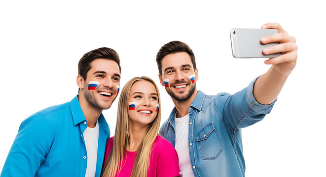 Friends Taking Selfie with National Flag Face Paint - Powered by Adobe
