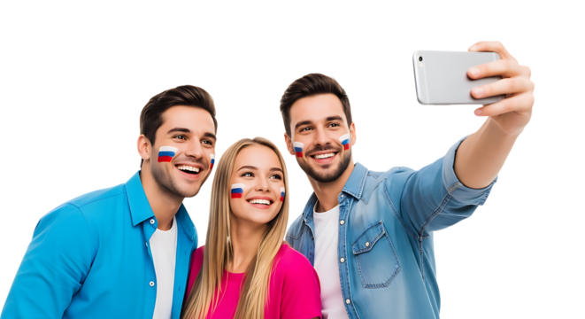 Friends Taking Selfie with National Flag Face Paint