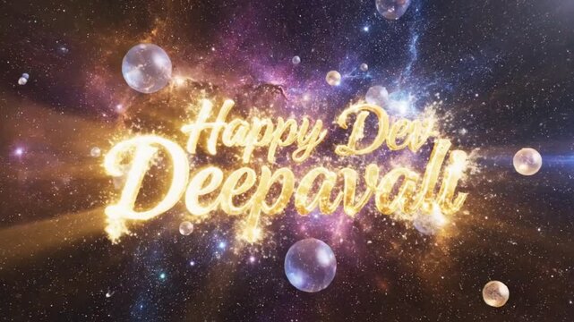 happy dev deepavali golden text cosmic celebration