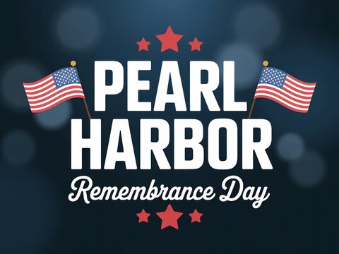 Pearl harbor remembrance day commemoration with american flags and stars on a dark background