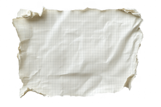 Crumpled graph paper sheet isolated on a transparent background
