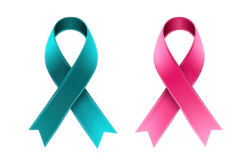 Teal pink ribbons awareness isolated on a transparent background