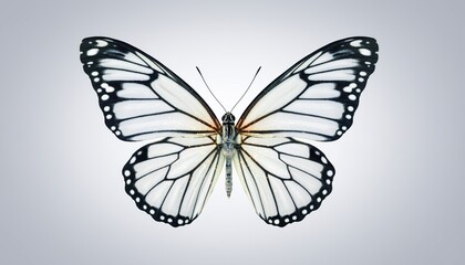 Obraz premium Detailed overhead view captures a striking white and black patterned lepidopteran insect centered against a soft gradient background.