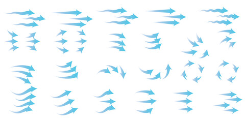 Airflow icon set featuring circular arrows, heat waves and wind streams. Transparent red symbols for ventilation, AC, purifier or climate control vector illustration. Clean and modern design