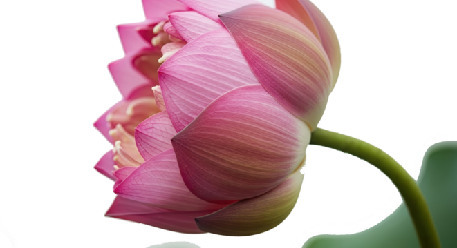Delicate Pink Lotus Flower Bud with Visible Veins and Green Stem.