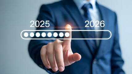 Businessman Touching Virtual Loading Bar from 2025 to 2026