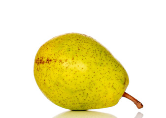 Sweet pear on white background, macro.