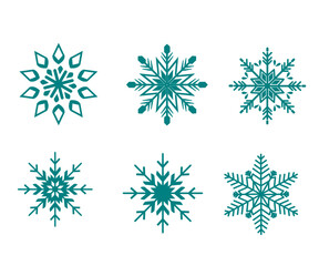 Elegant Snowflake Vector Set, Hand Drawn Winter Crystal Shapes in Blue and White, Editable Design for Christmas and Winter Themes