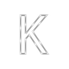 Stylish geometric double-line uppercase letter 'K' in light gray, ideal for logo, monogram, initial, or modern branding design.