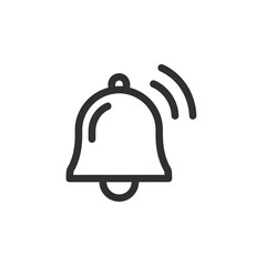 Obraz premium Simple Line Art Icon of a Ringing Bell with Sound Waves.