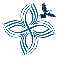 Abstract floral design with bird flying