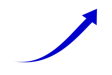 Blue curved upward arrow with smooth rising motion for business growth and success concept on transparent background